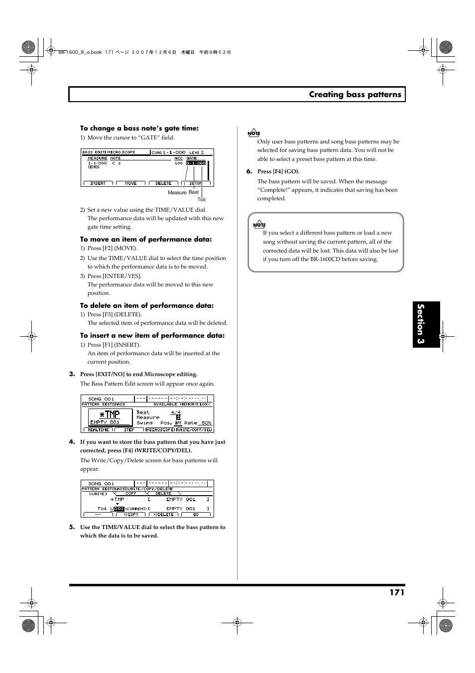 171 creating bass patterns | Boss Audio Systems DIGITAL RECORDING STUDIO BR-1600CD User Manual | Page 171 / 312