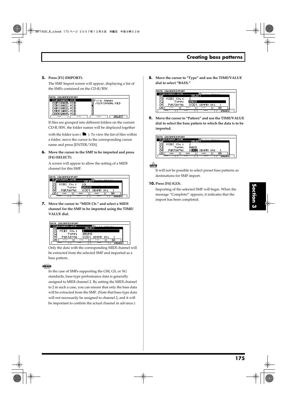 175 creating bass patterns | Boss Audio Systems DIGITAL RECORDING STUDIO BR-1600CD User Manual | Page 175 / 312