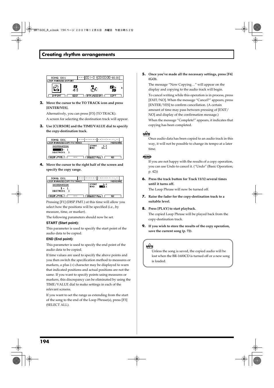 194 creating rhythm arrangements | Boss Audio Systems DIGITAL RECORDING STUDIO BR-1600CD User Manual | Page 194 / 312