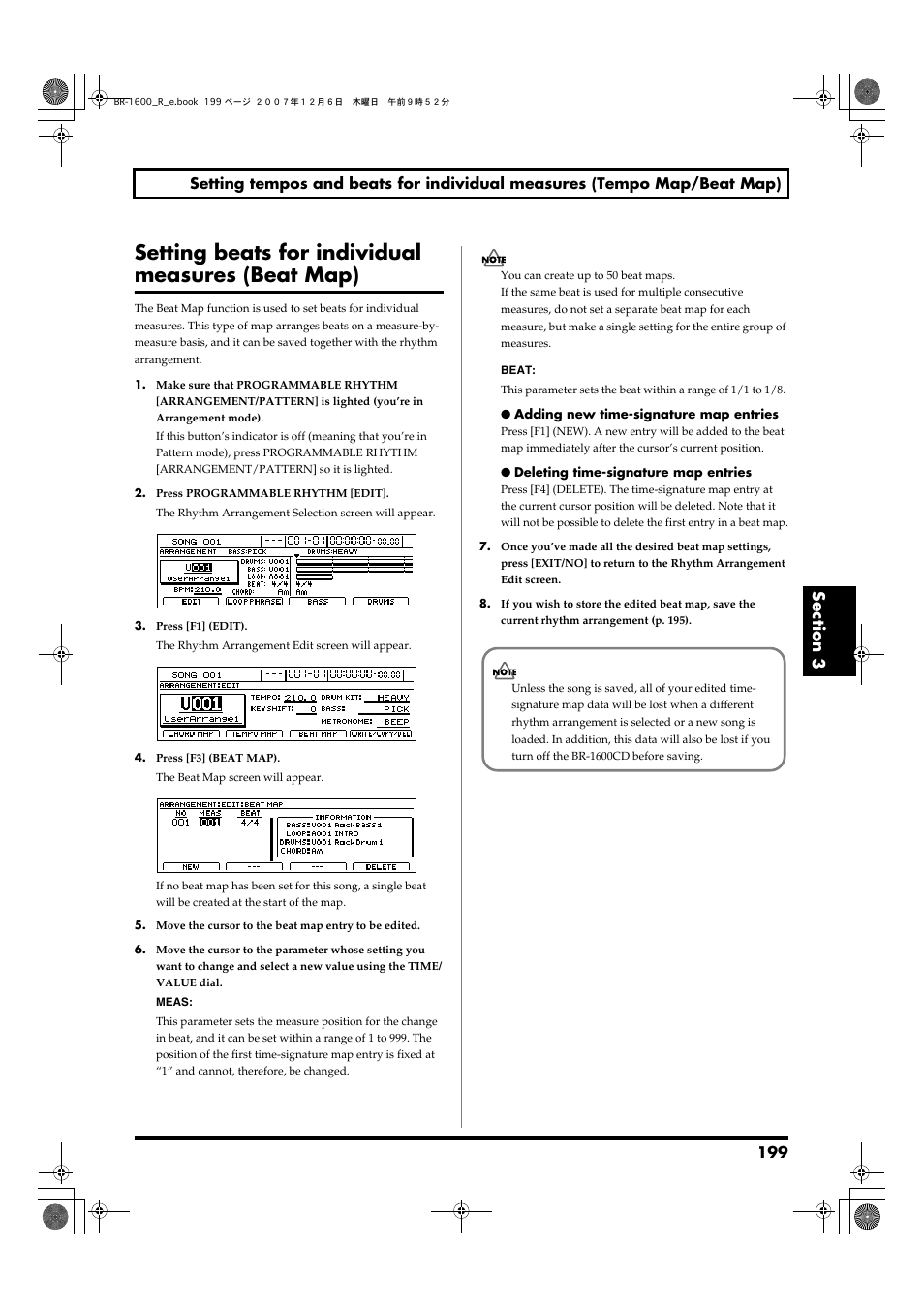 Setting beats for individual measures (beat map) | Boss Audio Systems DIGITAL RECORDING STUDIO BR-1600CD User Manual | Page 199 / 312