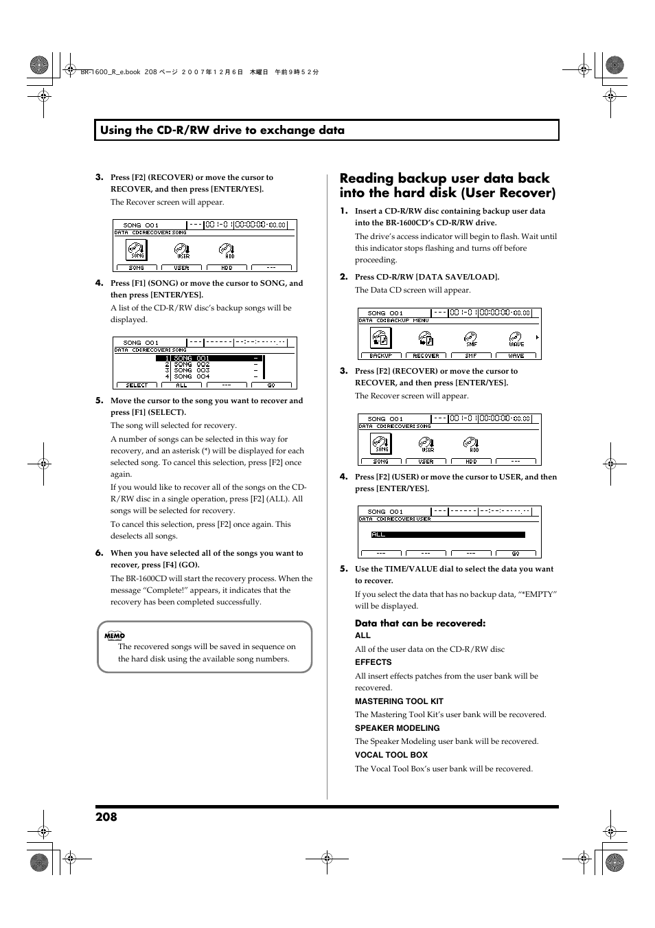 208 using the cd-r/rw drive to exchange data | Boss Audio Systems DIGITAL RECORDING STUDIO BR-1600CD User Manual | Page 208 / 312