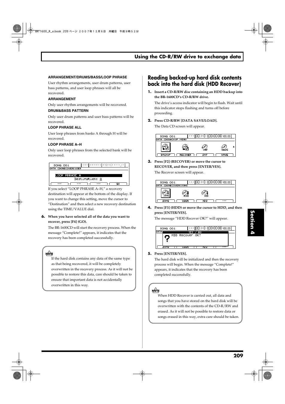 209 using the cd-r/rw drive to exchange data | Boss Audio Systems DIGITAL RECORDING STUDIO BR-1600CD User Manual | Page 209 / 312