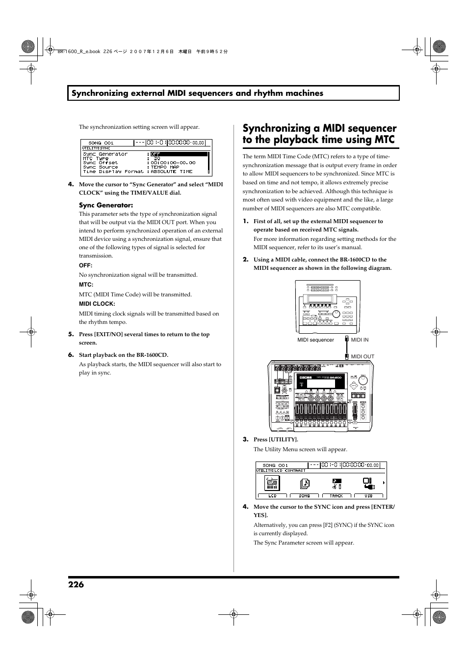 Synchronizing a midi sequencer | Boss Audio Systems DIGITAL RECORDING STUDIO BR-1600CD User Manual | Page 226 / 312