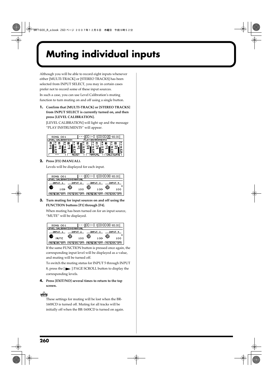 Muting individual inputs | Boss Audio Systems DIGITAL RECORDING STUDIO BR-1600CD User Manual | Page 260 / 312