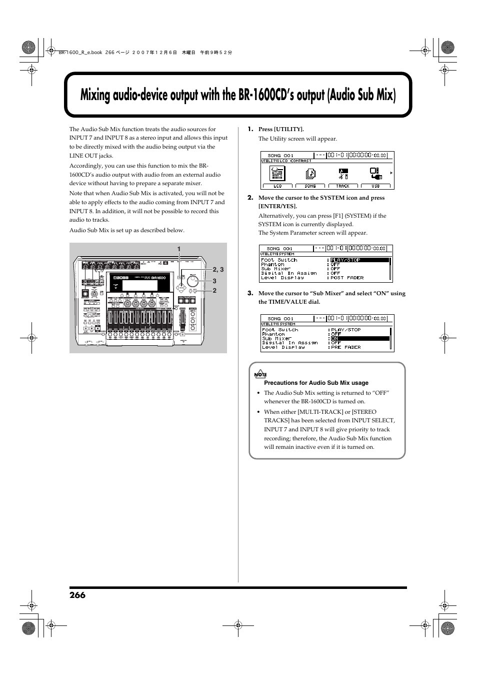 Jacks. (audio sub mix: p. 266) | Boss Audio Systems DIGITAL RECORDING STUDIO BR-1600CD User Manual | Page 266 / 312