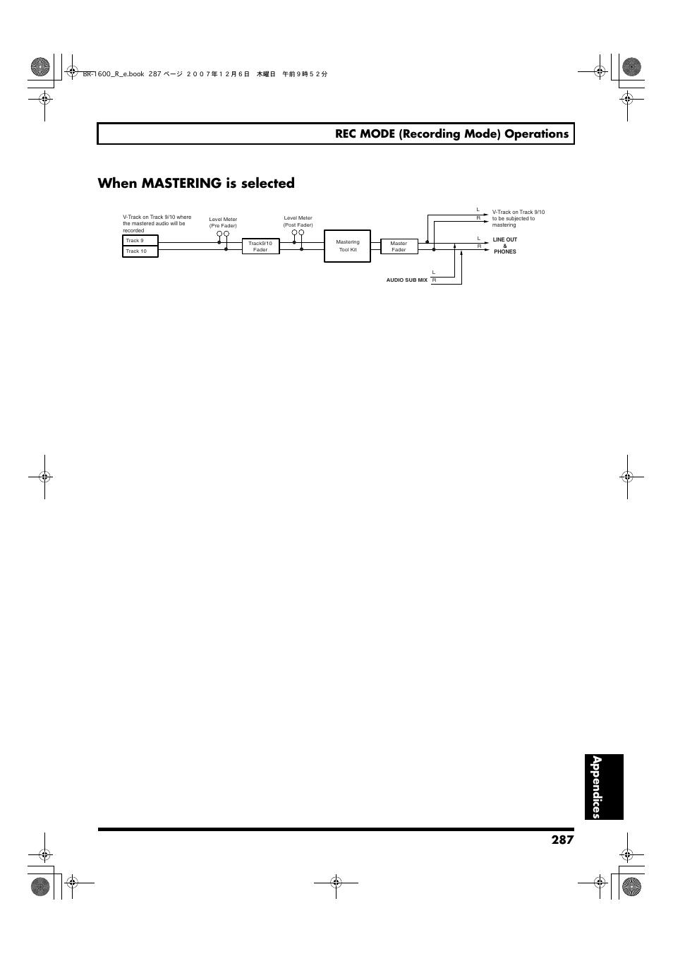 When mastering is selected, 287 rec mode (recording mode) operations, Appendices | Boss Audio Systems DIGITAL RECORDING STUDIO BR-1600CD User Manual | Page 287 / 312