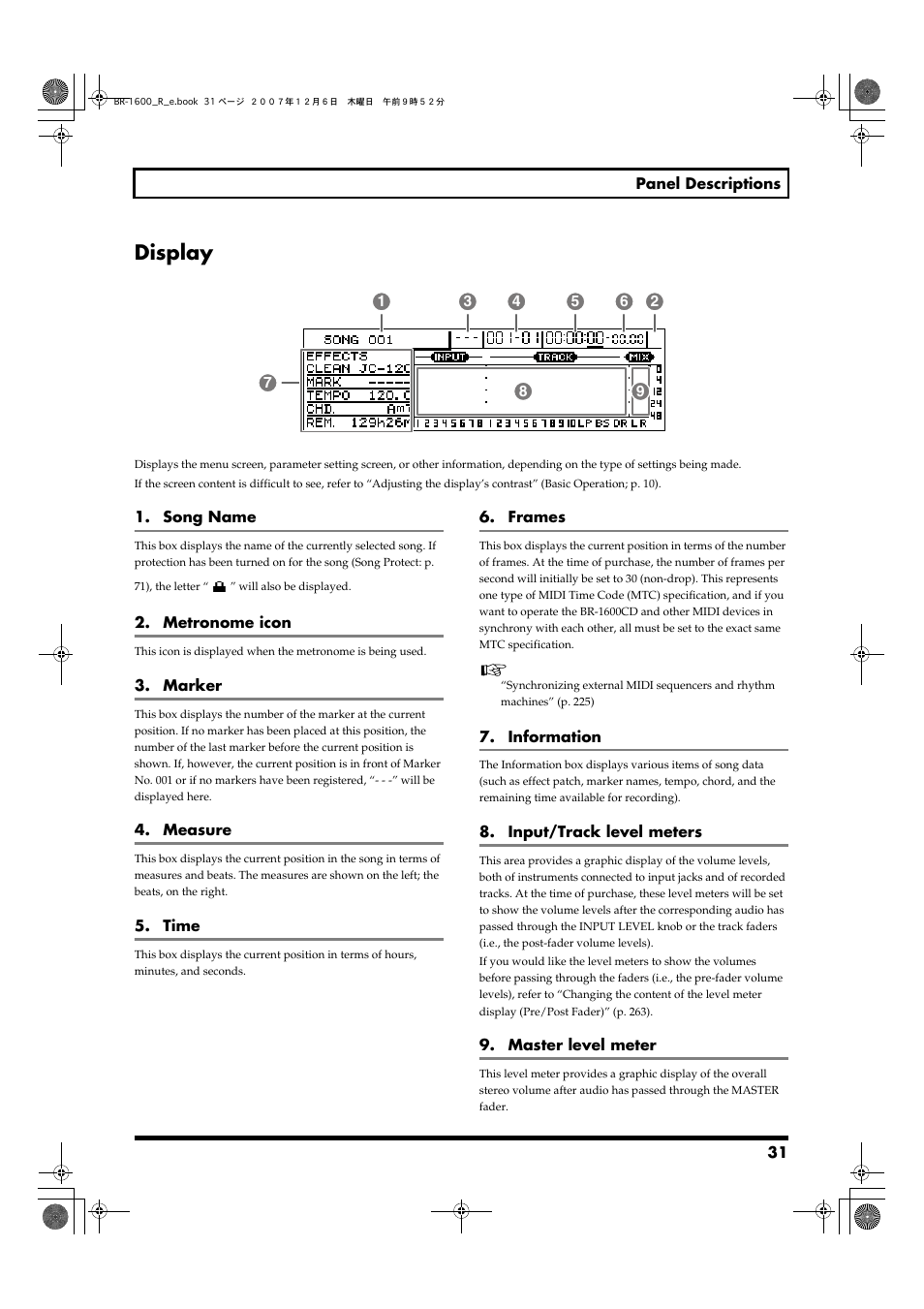 Display | Boss Audio Systems DIGITAL RECORDING STUDIO BR-1600CD User Manual | Page 31 / 312