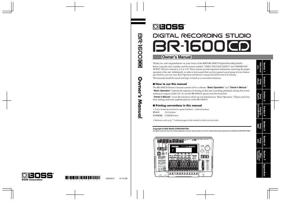 Owner’s manual | Boss Audio Systems DIGITAL RECORDING STUDIO BR-1600CD User Manual | Page 312 / 312