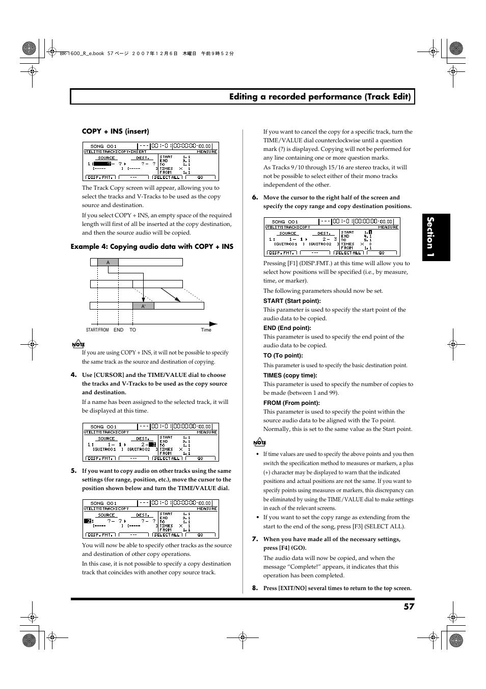 57 editing a recorded performance (track edit) | Boss Audio Systems DIGITAL RECORDING STUDIO BR-1600CD User Manual | Page 57 / 312