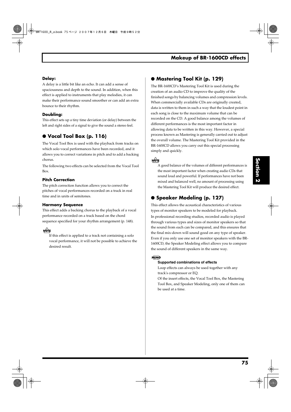 Modeling (p. 75), mastering tool kit (p. 75) | Boss Audio Systems DIGITAL RECORDING STUDIO BR-1600CD User Manual | Page 75 / 312