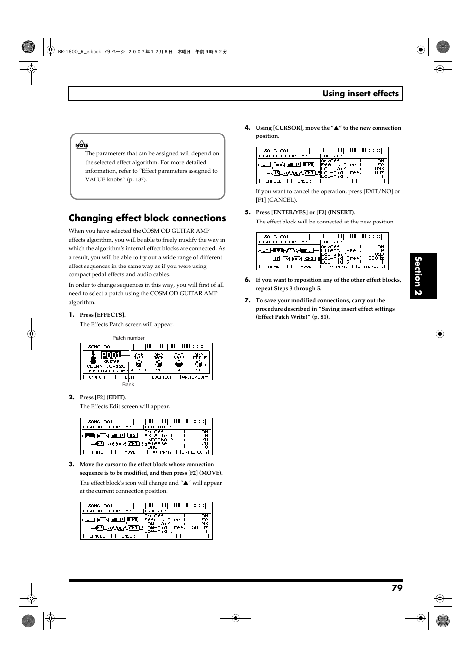 Changing effect block connections, 79 using insert effects | Boss Audio Systems DIGITAL RECORDING STUDIO BR-1600CD User Manual | Page 79 / 312