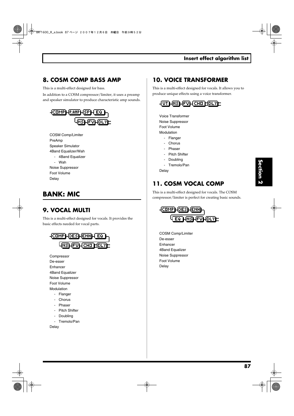 Cosm comp bass amp, Bank: mic, Vocal multi | Voice transformer, Cosm vocal comp | Boss Audio Systems DIGITAL RECORDING STUDIO BR-1600CD User Manual | Page 87 / 312