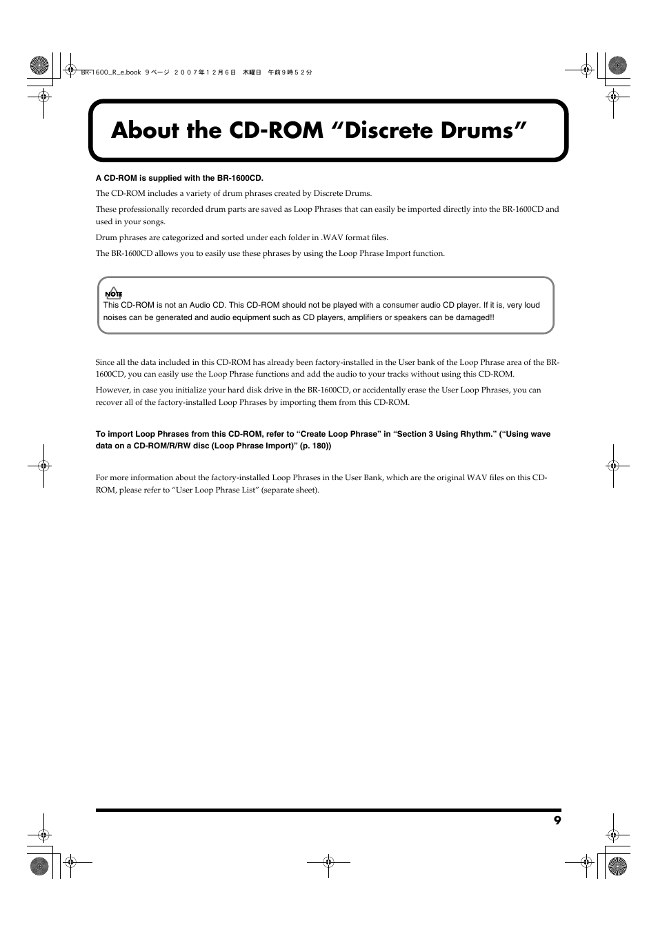 About the cd-rom “discrete drums | Boss Audio Systems DIGITAL RECORDING STUDIO BR-1600CD User Manual | Page 9 / 312