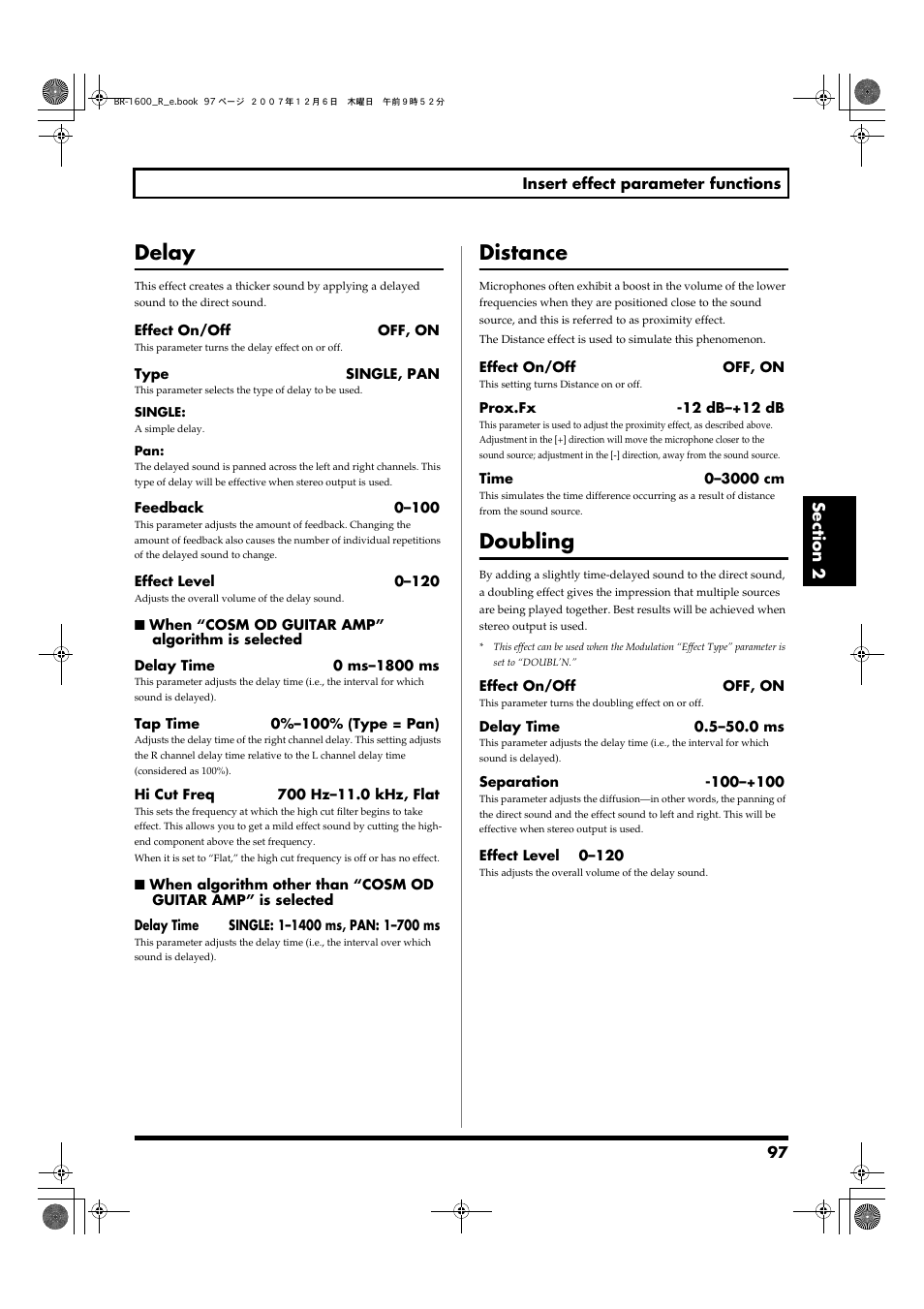 Delay, Distance, Doubling | Boss Audio Systems DIGITAL RECORDING STUDIO BR-1600CD User Manual | Page 97 / 312