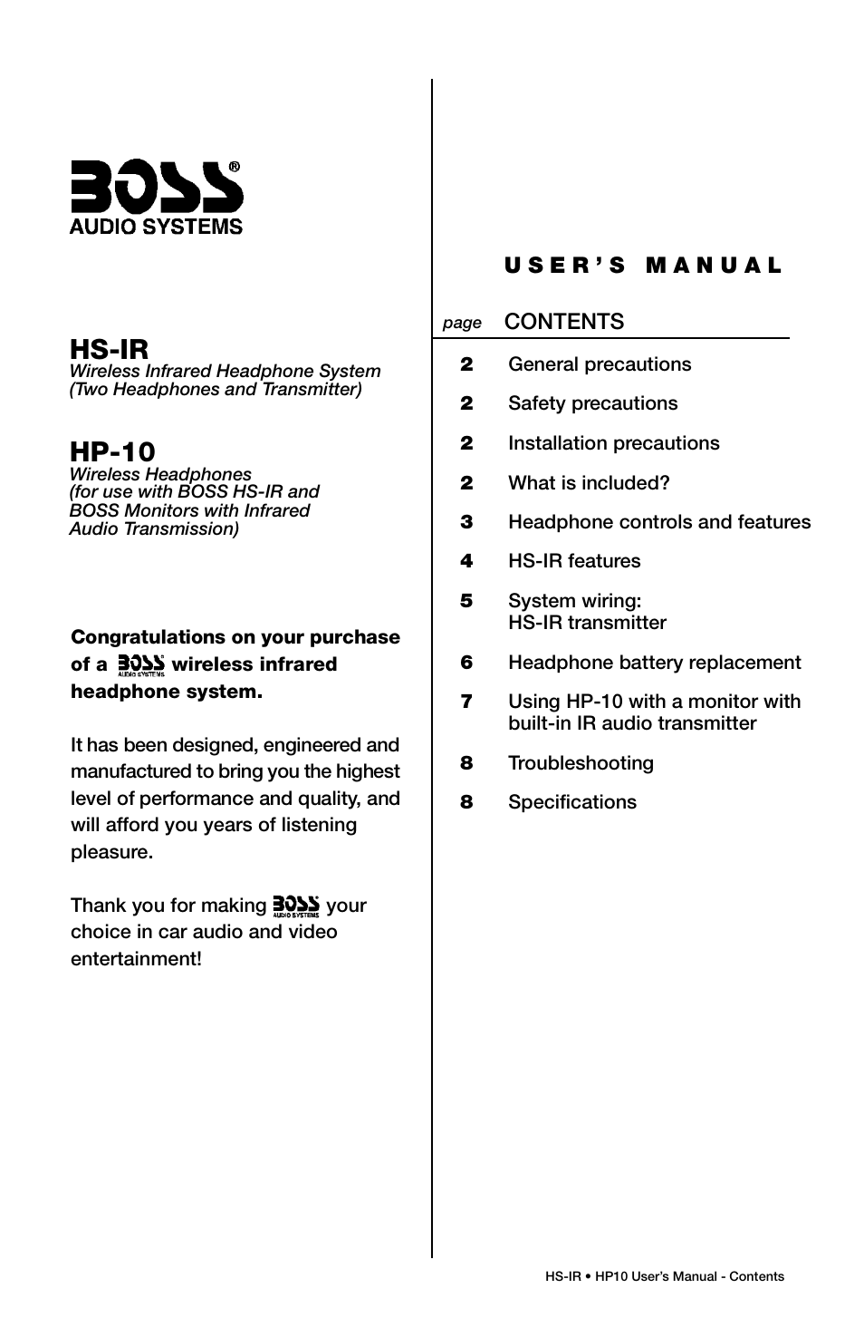 Boss Audio Systems HP-10 User Manual | Page 2 / 9