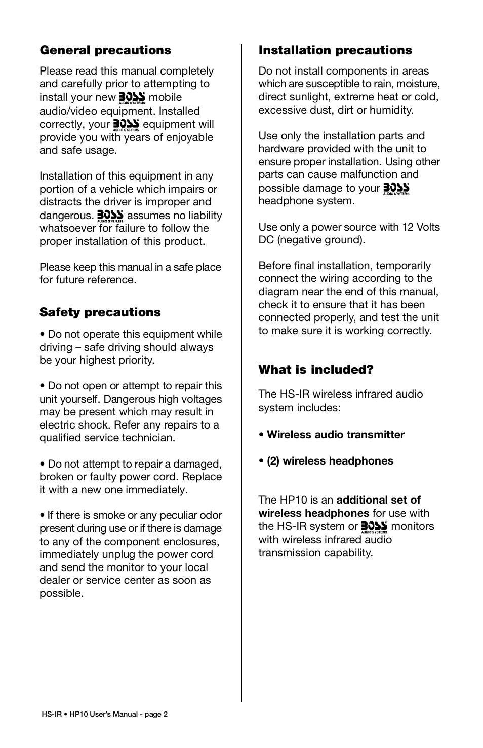 Boss Audio Systems HP-10 User Manual | Page 3 / 9