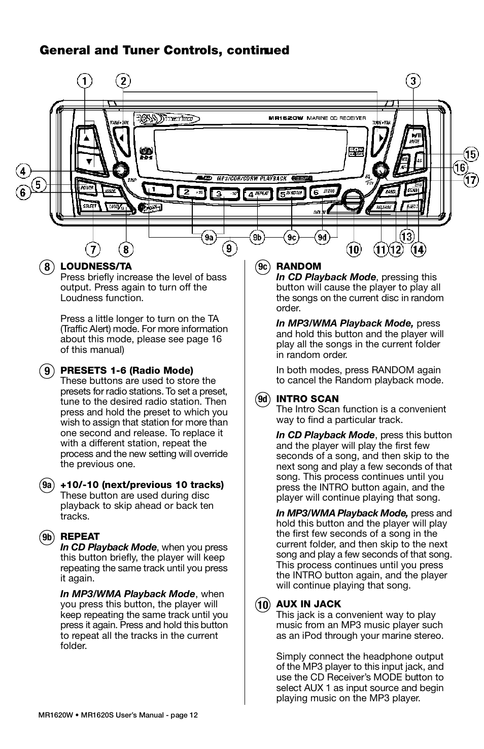 Boss Audio Systems MR1620S User Manual | Page 13 / 21