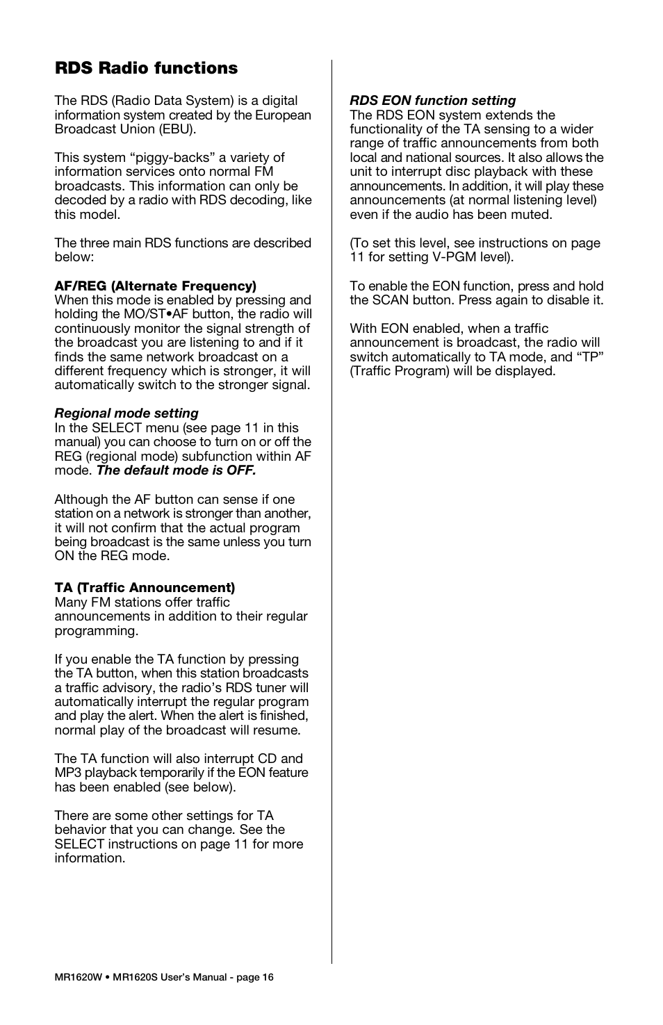 Boss Audio Systems MR1620S User Manual | Page 17 / 21