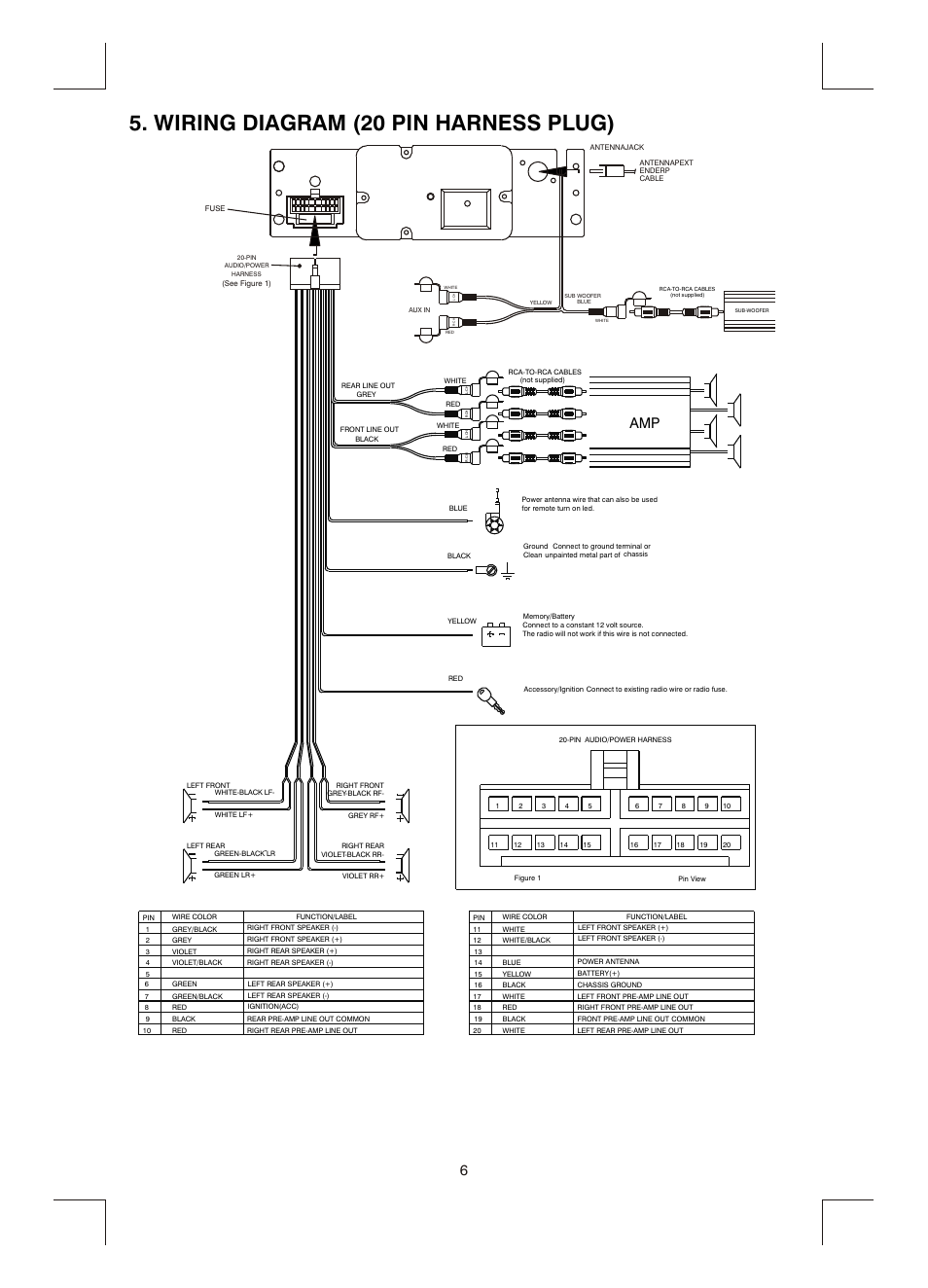 Wiring diagram (20 pin harness plug) | Boss Audio Systems MR1400W User Manual | Page 7 / 14