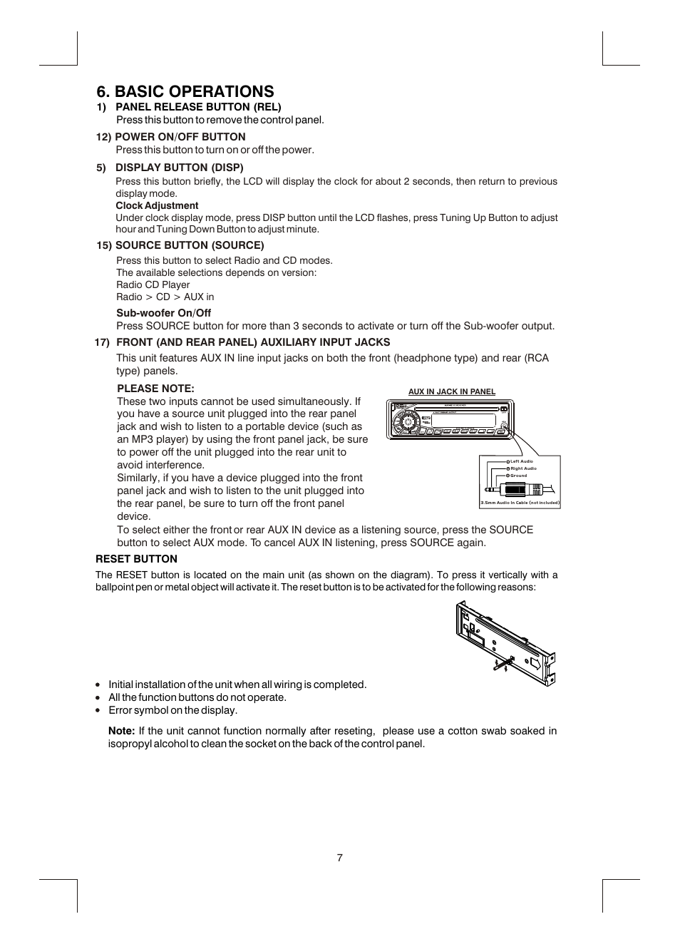 Basic operations | Boss Audio Systems MR1400W User Manual | Page 8 / 14