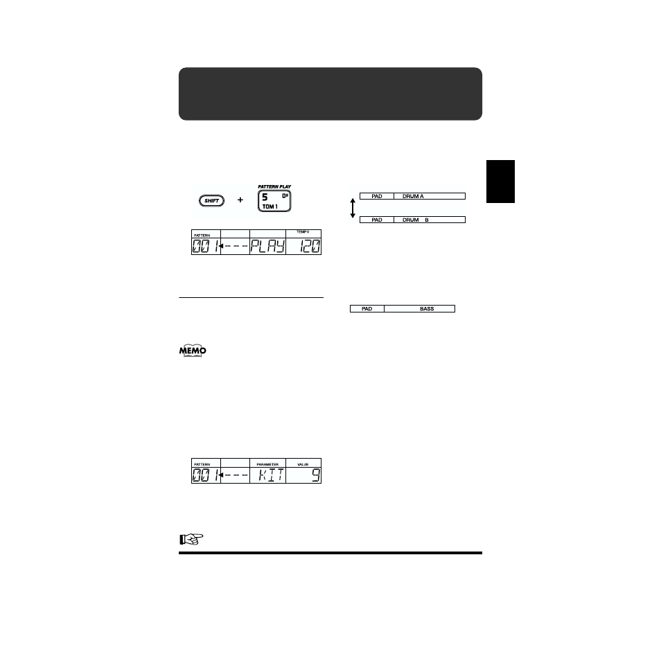 Chapter 2 playing patterns (pattern play mode), Playing sounds with the key pads, Selecting a drum kit | Selecting the drum bank, Playing the bass sounds, Refer to chapter 2 playing patterns; p. 47) | Boss Audio Systems DR-670 User Manual | Page 47 / 120