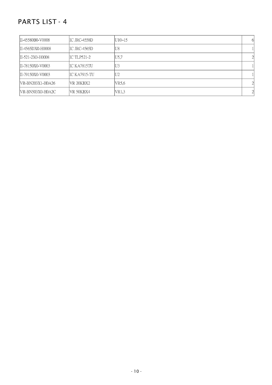 Parts list - 4 | Boss Audio Systems CHAOS CH3000D User Manual | Page 10 / 10