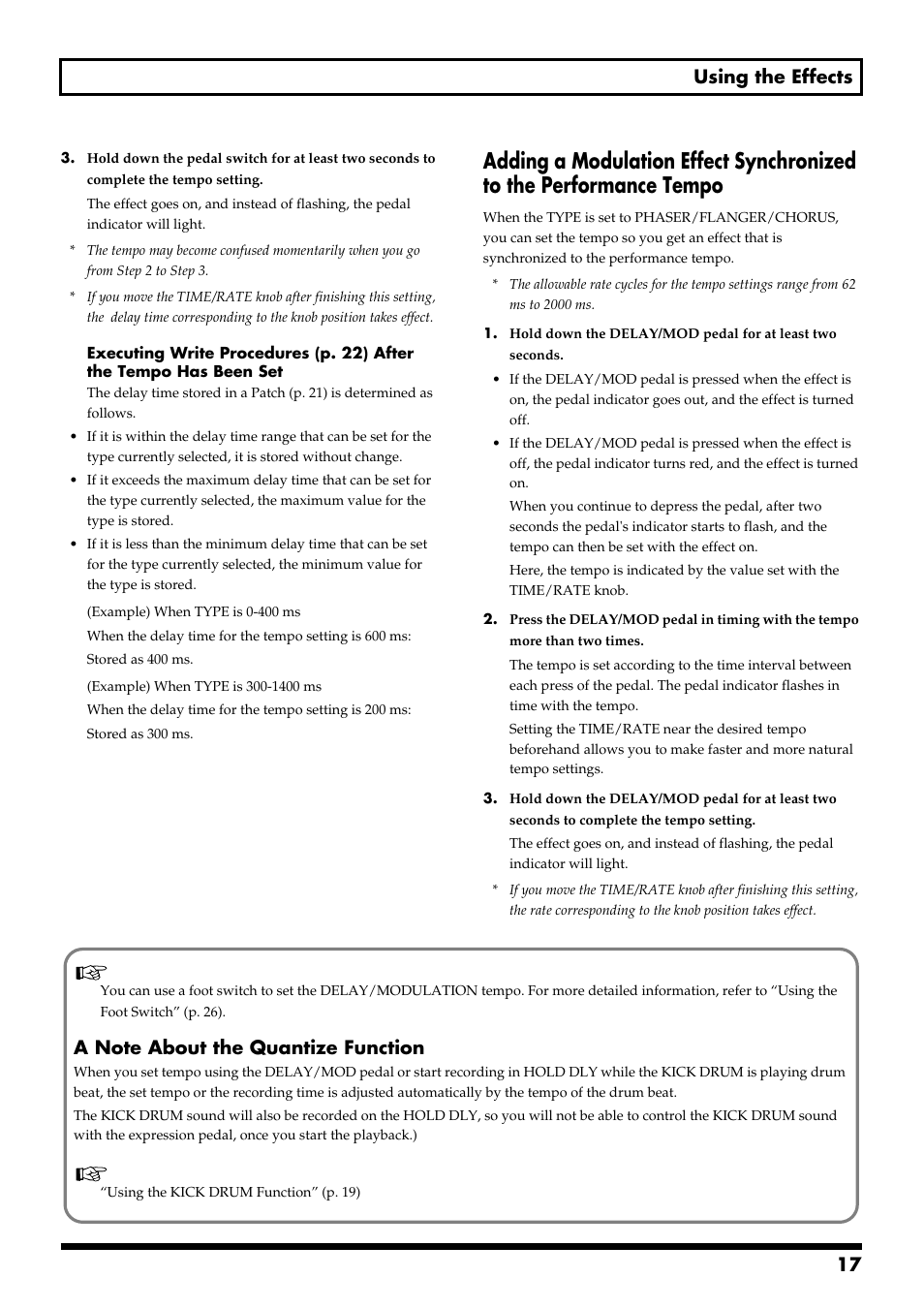 Tempo” (p. 17), 17 using the effects | Boss Audio Systems ME-50B User Manual | Page 17 / 40