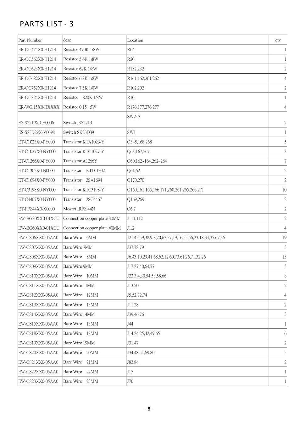 Parts list - 3 | Boss Audio Systems GT480 User Manual | Page 8 / 9