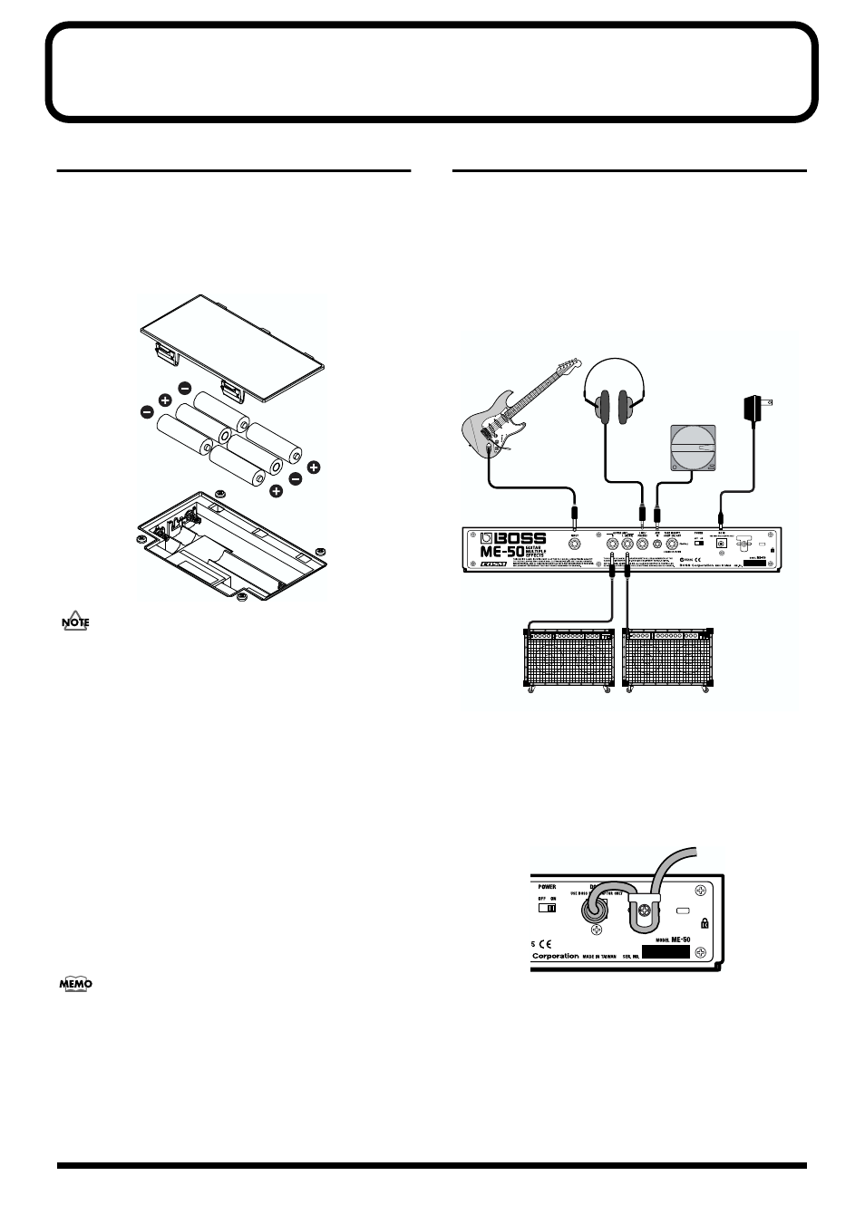 Playing sounds, Installing batteries, Making the connections | Boss Audio Systems ME-50 User Manual | Page 6 / 36