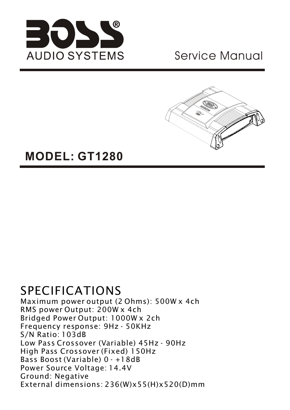 Boss Audio Systems GT1280 User Manual | 9 pages