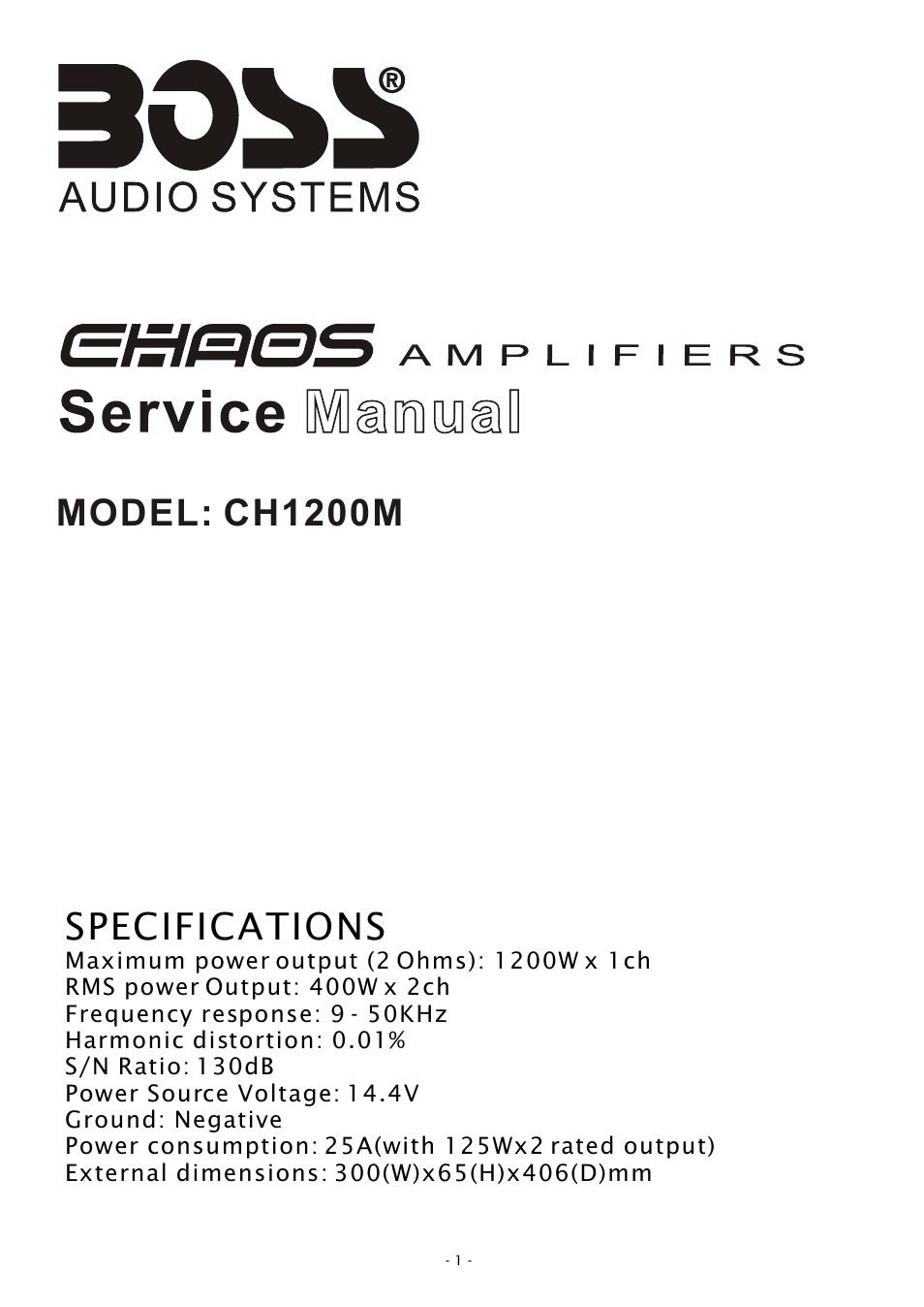 Boss Audio Systems CHAOS CH1200M User Manual | 8 pages