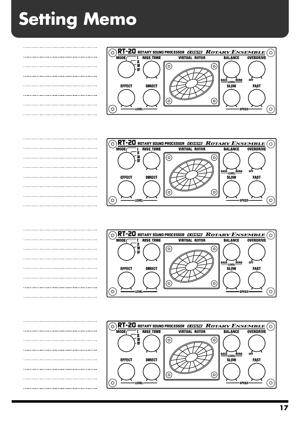 Setting memo | Boss Audio Systems RT-20 User Manual | Page 17 / 20