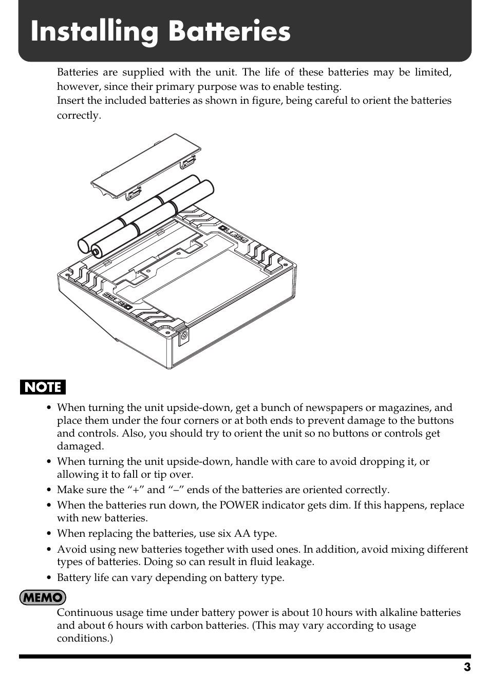 Installing batteries | Boss Audio Systems RT-20 User Manual | Page 3 / 20