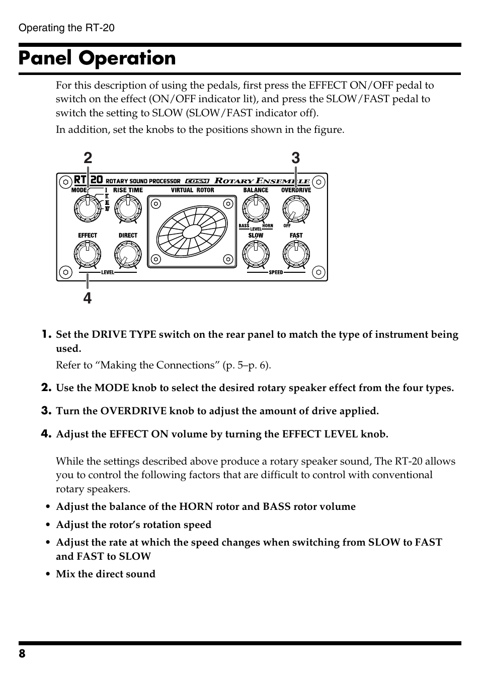 Panel operation | Boss Audio Systems RT-20 User Manual | Page 8 / 20