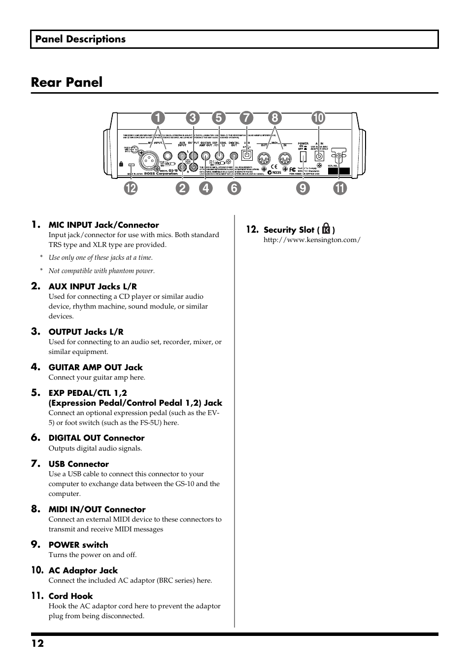 Rear panel | Boss Audio Systems GS-10 User Manual | Page 12 / 180