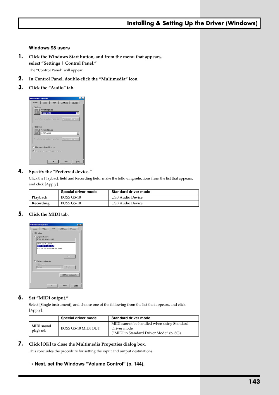 143 installing & setting up the driver (windows) | Boss Audio Systems GS-10 User Manual | Page 143 / 180