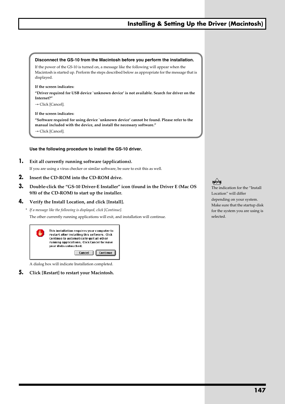 147 installing & setting up the driver (macintosh) | Boss Audio Systems GS-10 User Manual | Page 147 / 180