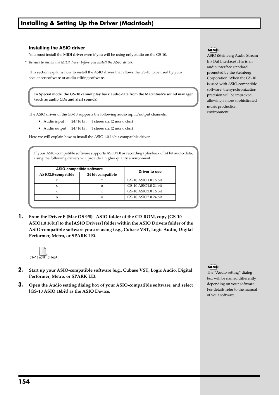 154 installing & setting up the driver (macintosh) | Boss Audio Systems GS-10 User Manual | Page 154 / 180