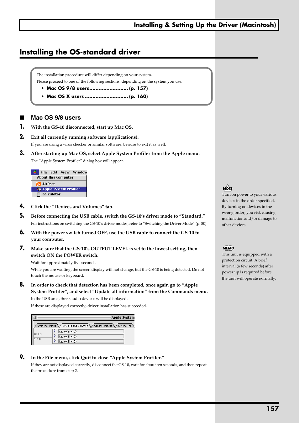 Installing the os-standard driver” (p. 157), Installing the os-standard driver, 157 installing & setting up the driver (macintosh) | Mac os 9/8 users 1 | Boss Audio Systems GS-10 User Manual | Page 157 / 180