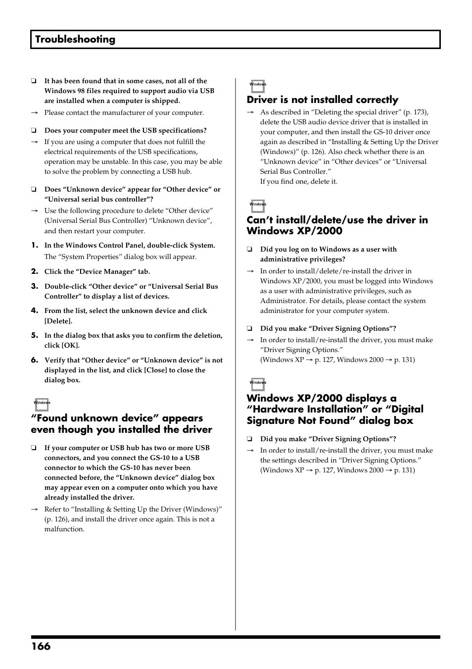 166 troubleshooting, Driver is not installed correctly | Boss Audio Systems GS-10 User Manual | Page 166 / 180