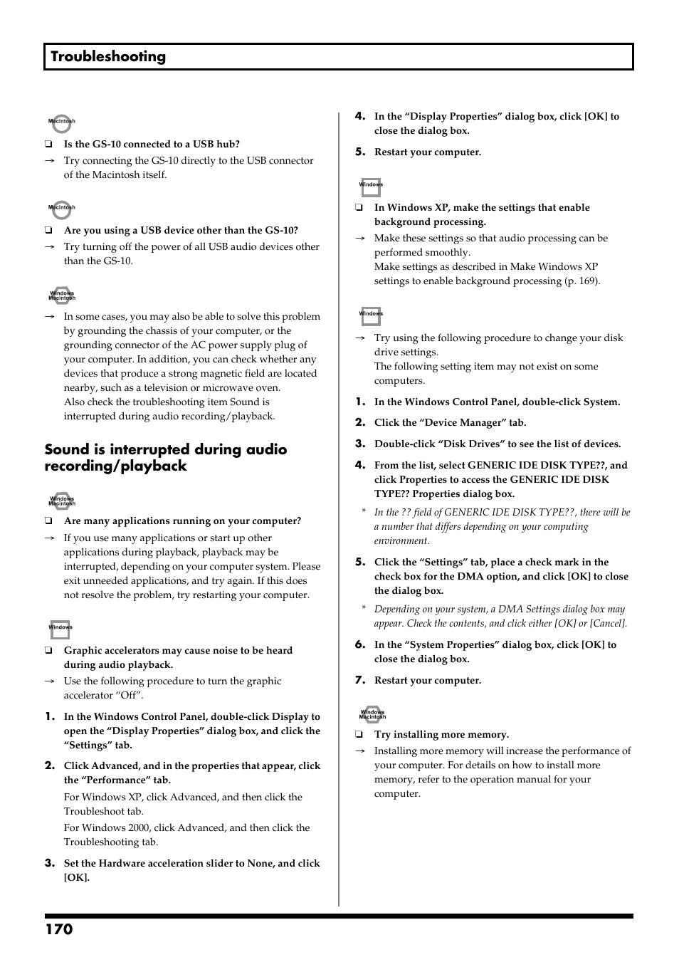 170 troubleshooting | Boss Audio Systems GS-10 User Manual | Page 170 / 180