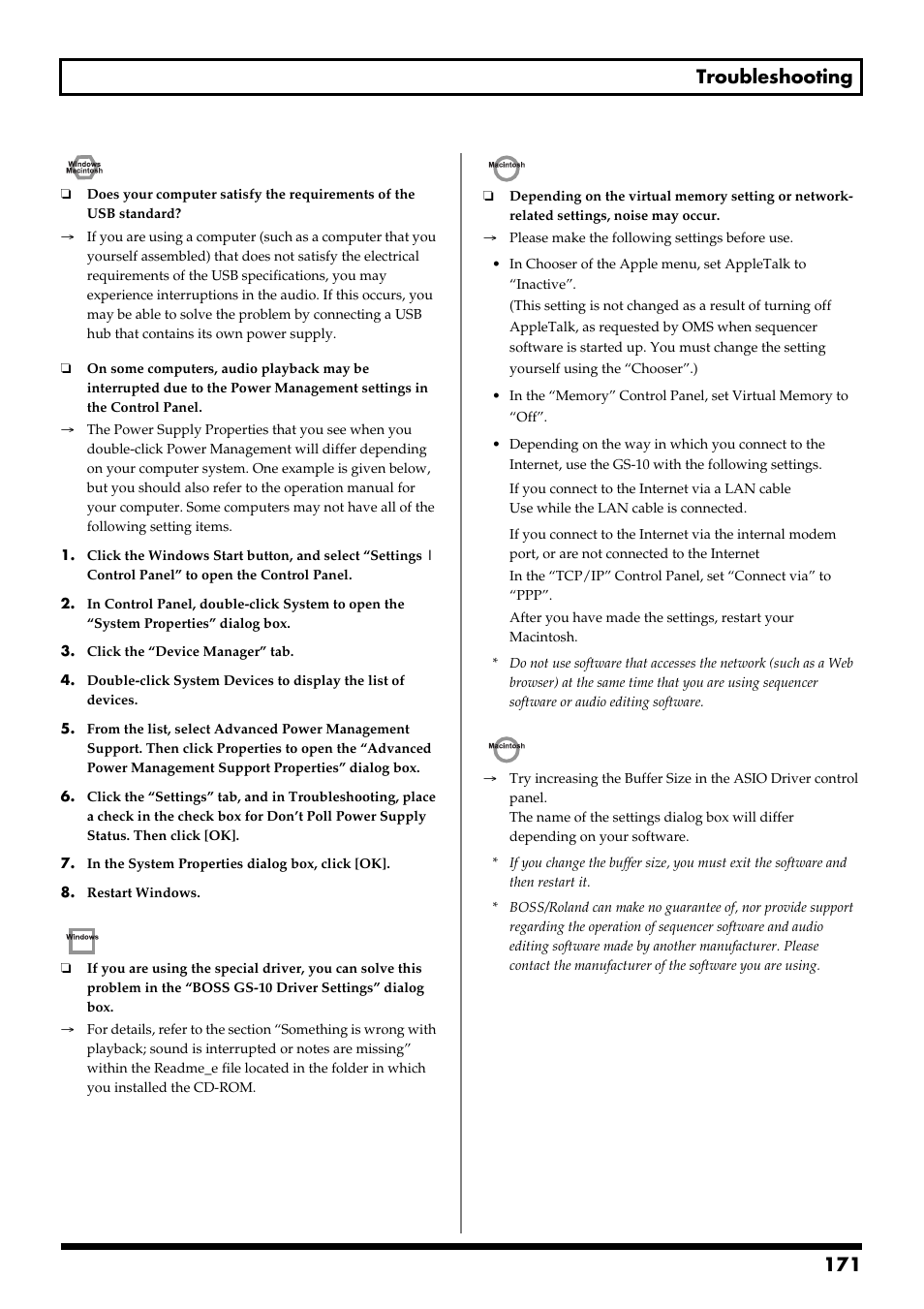 171 troubleshooting | Boss Audio Systems GS-10 User Manual | Page 171 / 180