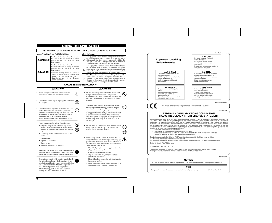 Apparatus containing lithium batteries, Notice avis, Advarsel | Varning, Caution, Varoitus | Boss Audio Systems GS-10 User Manual | Page 179 / 180