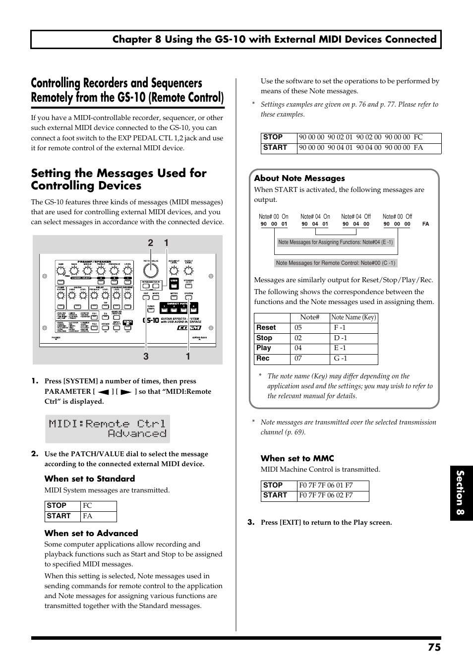 Setting the messages used for controlling devices, The gs-10 (remote control)” (p. 75) | Boss Audio Systems GS-10 User Manual | Page 75 / 180