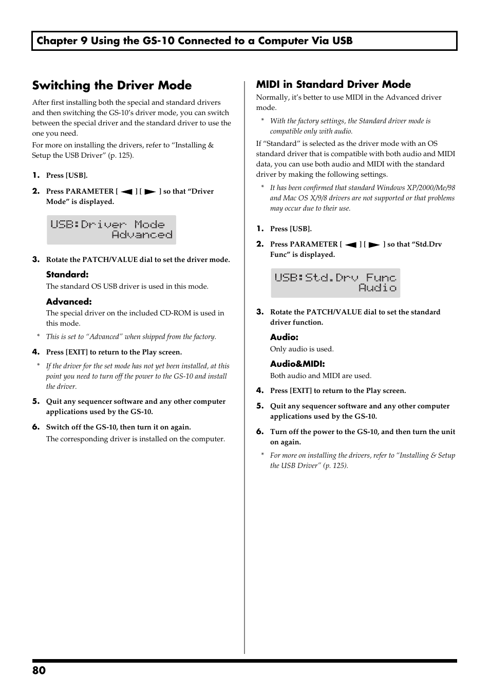 Switching the driver mode, Midi in standard driver mode | Boss Audio Systems GS-10 User Manual | Page 80 / 180