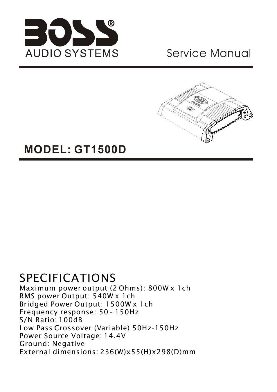 Boss Audio Systems GT1500D User Manual | 10 pages