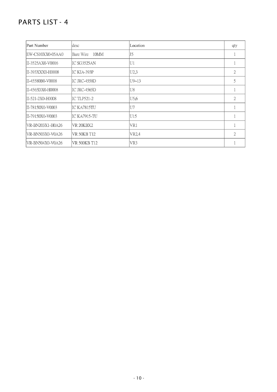 Parts list - 4 | Boss Audio Systems GT1500D User Manual | Page 10 / 10
