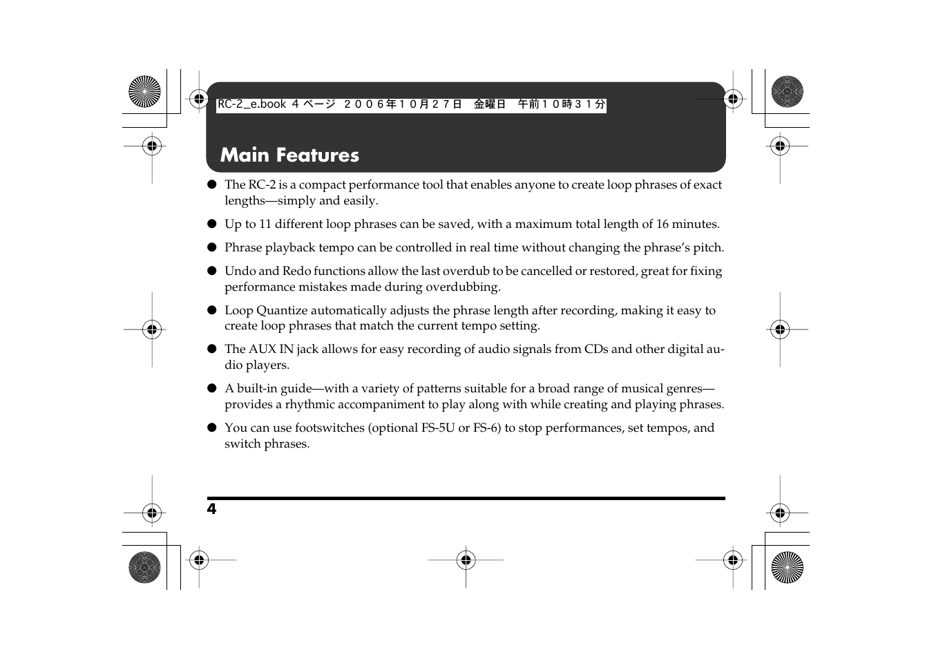 Main features | Boss Audio Systems RC-2 User Manual | Page 4 / 44