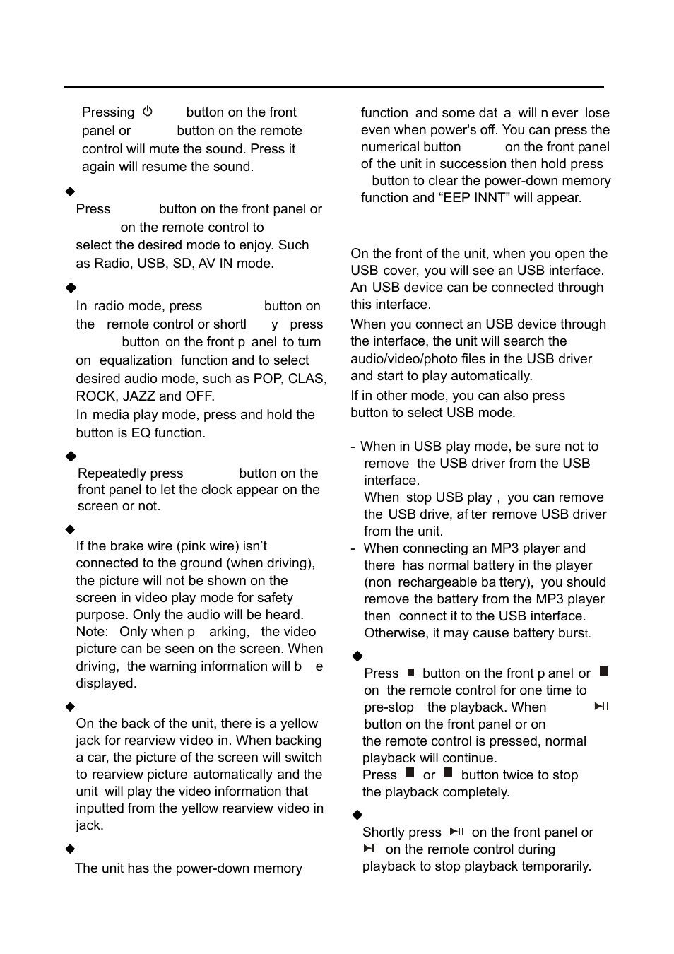 Operation | Boss Audio Systems PLL SYNTHESIZER STEREO RADIO BV7280 User Manual | Page 15 / 22