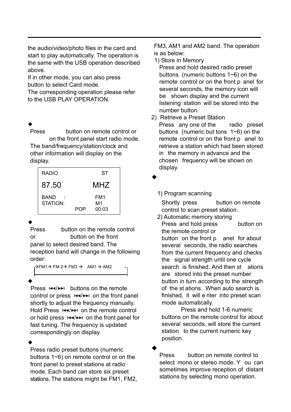 Operation, 50 mhz | Boss Audio Systems PLL SYNTHESIZER STEREO RADIO BV7280 User Manual | Page 19 / 22